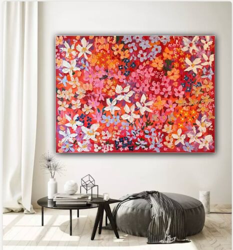 Framed Original Abstract Oil Painting On Canvas 121x92cm Summer Garden Textured floral