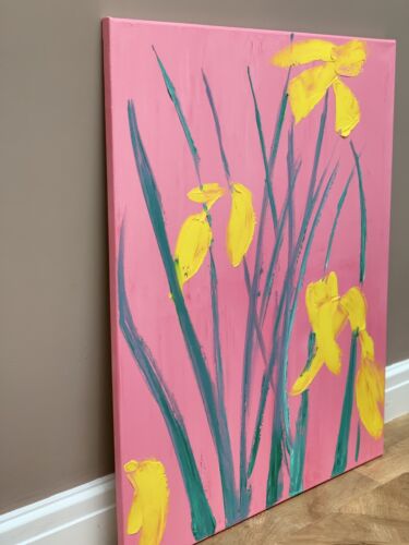 Large Richter Abstract Original Oil Painting On Canvas 76x60cm Yellow Flowers