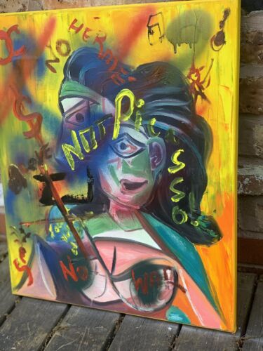 Abstract Original Oil Painting On 2cm Canvas 50 X 60cm Woman Bust Graffiti art