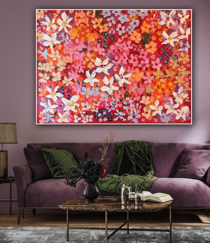 Framed Original Abstract Oil Painting On Canvas 121x92cm Summer Garden Textured floral