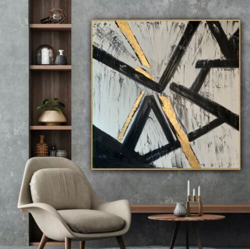 Kandinsky Style Original Abstract Oil Painting Canvas 60x60cm Gold Leaf Arrows