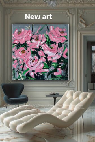 Framed Contemporary Abstract Original Oil Painting On 80x80cm Canvas Pink Roses