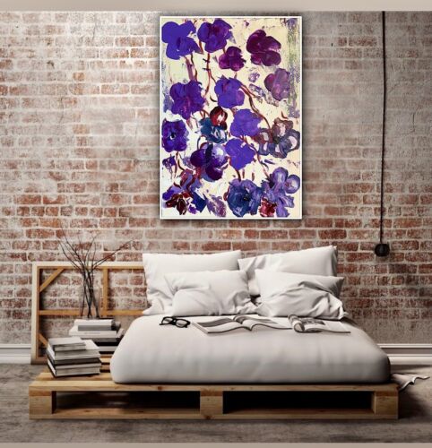 Warhol Style Original Abstract Oil Painting On Canvas 66x44cm Purple Flowers Oka