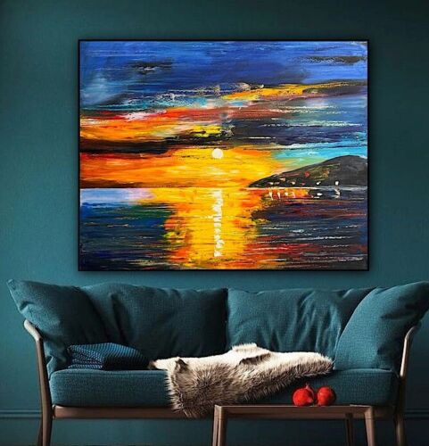 Richter Original Abstract Oil Painting On Canvas 100x80cm Sunset Tranquility Oka seaside