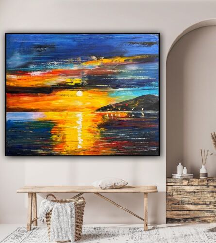 Richter Original Abstract Oil Painting On Canvas 100x80cm Sunset Tranquility Oka seaside