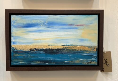 Framed Abstract Original Oil Painting on 30x40cm canvas textured Seascape gold