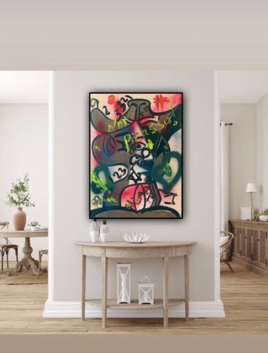 original Abstract Oil Painting On 2cm Canvas 47 X62cm Graffiti Art Love Climate