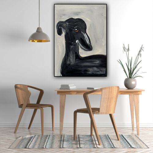 Original Abstract Oil Painting On 30x40cm Canvas Toupe Background Grayhound dog