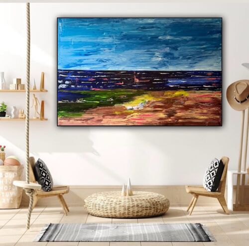 Richter Style Original Abstract Oil Painting On Canvas 150x100cm Seascape Ocean