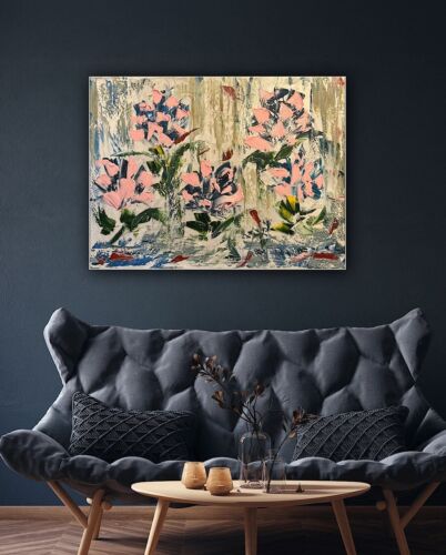 Oka Contemporary Abstract Original Oil Painting 80x60cm Whispers Of pink Peonies flowers