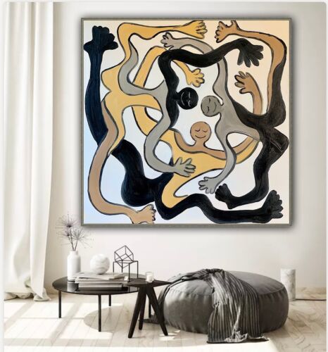 figurative Abstract Original Oil Painting On Canvas 80x80cm Acrobats Dance