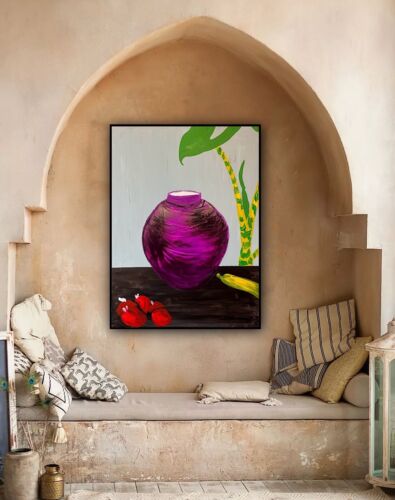 Large Abstract Original Oil Painting On 60 X 46cm canvas Exotic Vase Still life