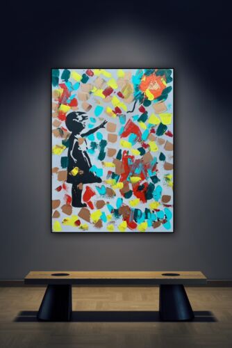 Girl With Balloon Like Banksy Oil Painting On Canvas 60 X 45cm Fun Day Ahead