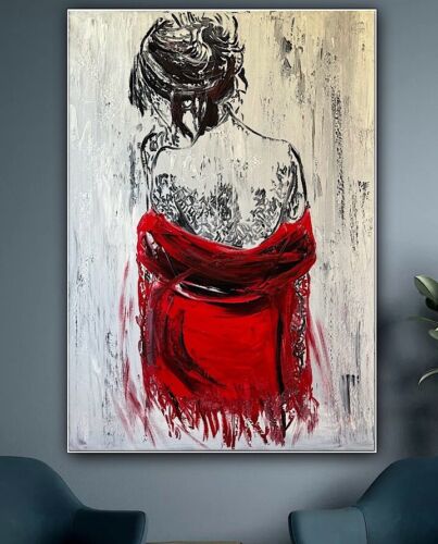 Richter StyLe Abstract Original Oil Painting On Canvas 70x50cm Morning Nude Red