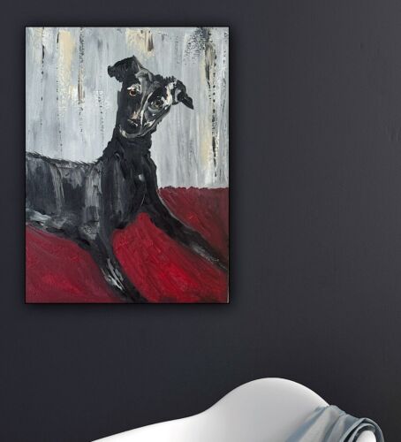 Original Abstract Oil Painting On 30x40cm Canvas Toupe Background Whippet dog