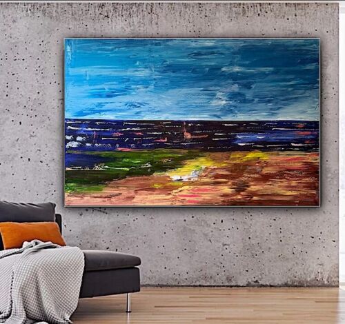 Richter Style Original Abstract Oil Painting On Canvas 150x100cm Seascape Ocean