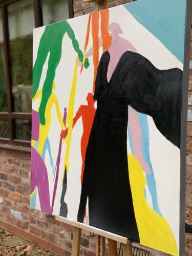 Kandinsky Style Original Abstract Large Oil Painting On Canvas 100x100cm Humans
