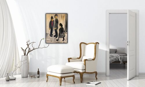 L.S. Lowry Abstract Oil Painting On Canvas 30X40cm Three Figures Ready To Hang