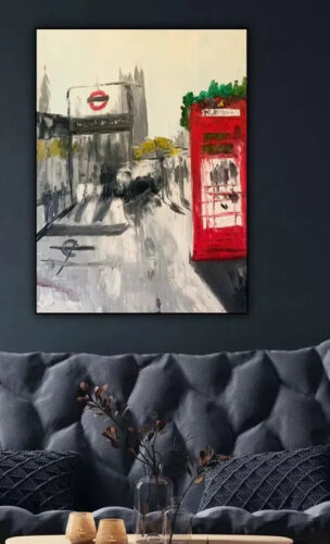 Large Abstract Original Landscape Oil Painting 61X47cm Canvas London Westminster