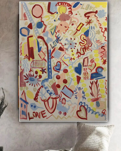 Large Abstract Original Oil Painting On 100x80cm canvas Graffiti Art Love Wins