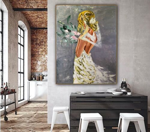 Richter Style Original Abstract Oil Painting On Canvas 100x80cm ‘Wedding Day’ portrait
