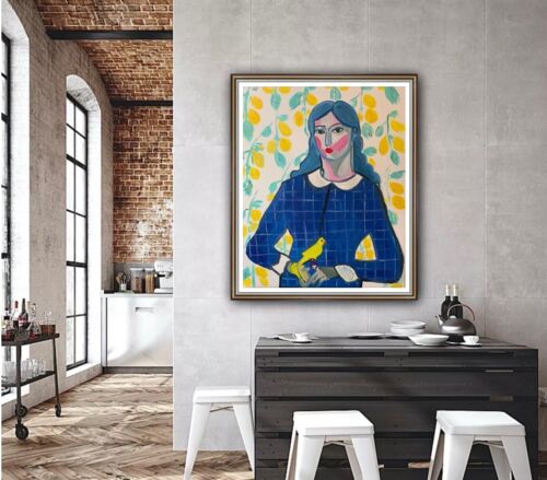 Abstract Original Oil Painting On Canvas 50x60cm Lady With Canary portrait