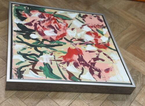 Framed Original Abstract Contemporary Oil Painting On Canvas 45x45cm Roses Oka