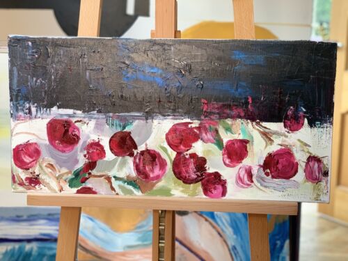 Richter StyLe original Abstract Oil Painting On Canvas 60X30cm Cherries oka