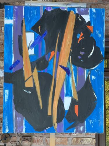 Pollock Style Original Abstract Oil Painting On 100x80cm Canvas Blue Level Sale