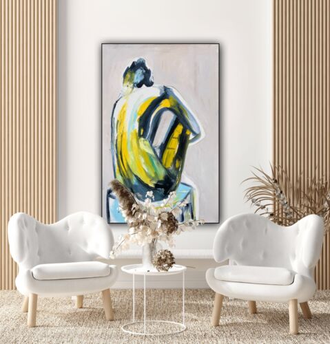 Richter stl Abstract Original Oil Painting On Canvas 90x60cm Yellow Nude oka