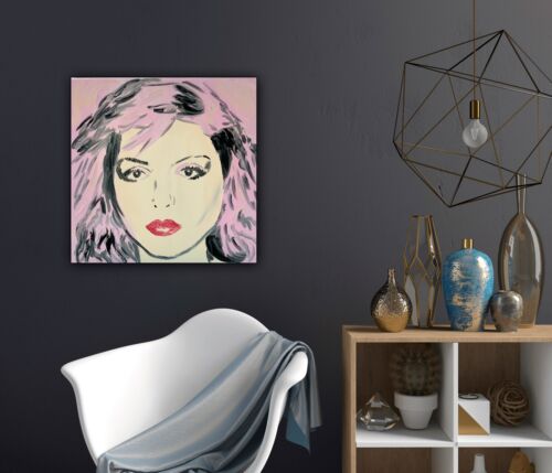 Original Abstract Oil Painting On Canvas 40x40Cm Pop Art Debbie Harry (pink) music