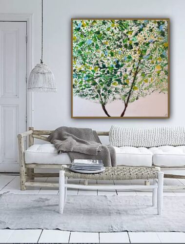 Framed Monet Style Original Abstract Oil Painting On Canvas 100x100cm Emerald Bloom Oka floral