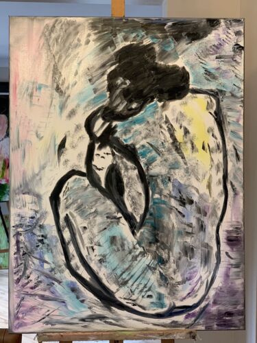 Large Abstract Style Original Oil Painting 100X76cm Blue Nude available now study