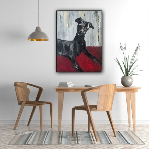 Original Abstract Oil Painting On 30x40cm Canvas Toupe Background Whippet dog