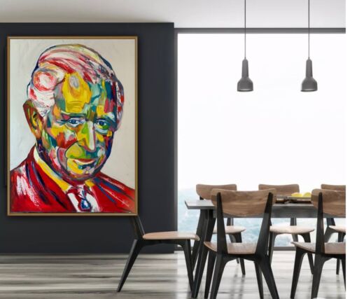 Original Abstract Oil Painting On Canvas 80x60cm King Charles III Coronation portrait