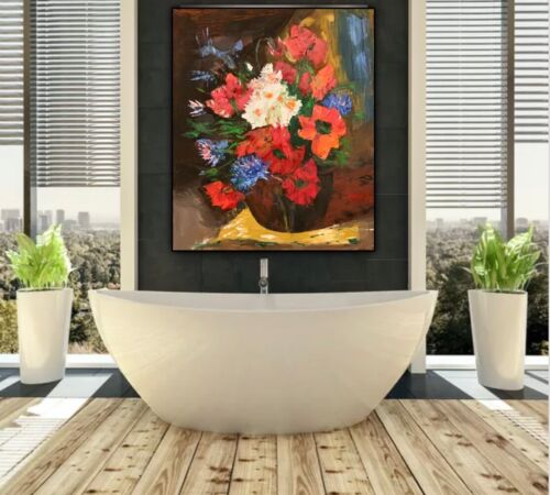 Renoir Original Abstract Oil Painting On Canvas 50X60cm Playful Flowers In Oka