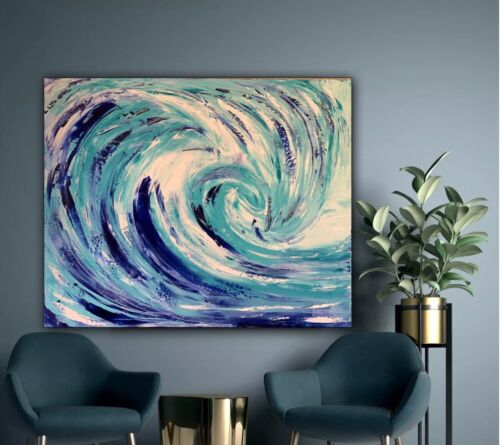 Large Abstract Impressionist Original Oil Painting On 50 X60cm Canvas ‘Waves’