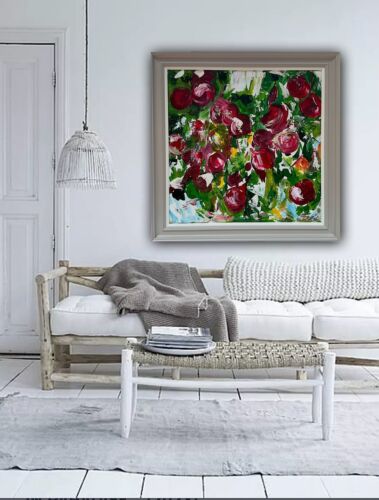 Framed Original Anstract Oil Painting On Canvas 71x71cm Apple Tree Textured Oka