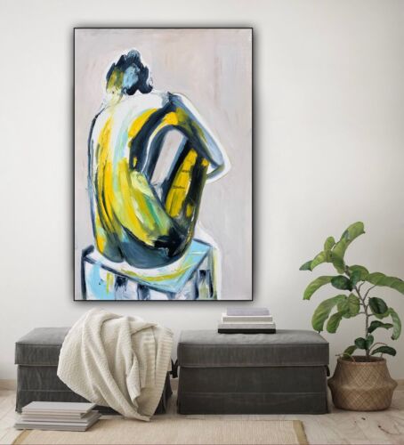 Richter stl Abstract Original Oil Painting On Canvas 90x60cm Yellow Nude oka