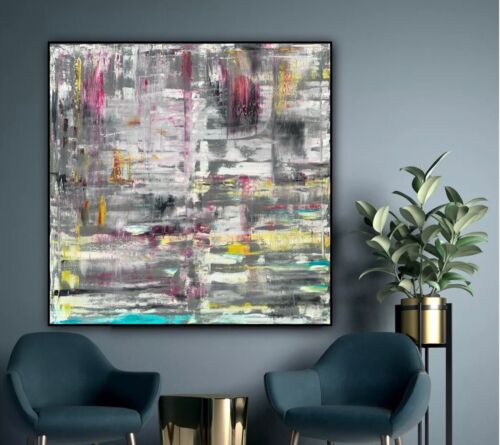 Richter Style Abstract Original Oil Painting On 2cm Canvas 100X100cm Reflection