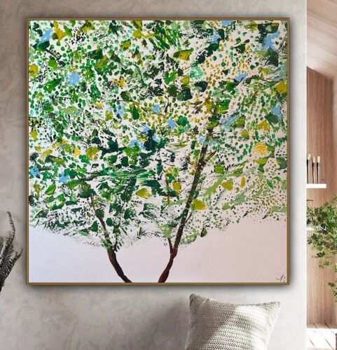 Framed Monet Style Original Abstract Oil Painting On Canvas 100x100cm Emerald Bloom Oka floral