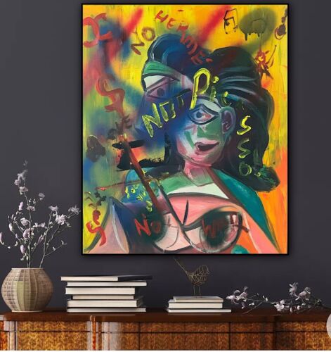Abstract Original Oil Painting On 2cm Canvas 50 X 60cm Woman Bust Graffiti art