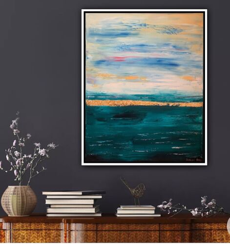 Framed Richter Style Oil Painting On deep Canvas 50x60cm Gold leaf ‘Seascape’