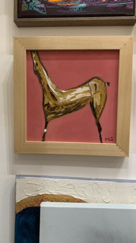 Framed Abstract Original Oil Painting on 37x37cm canvas Marini Morano Horse animal