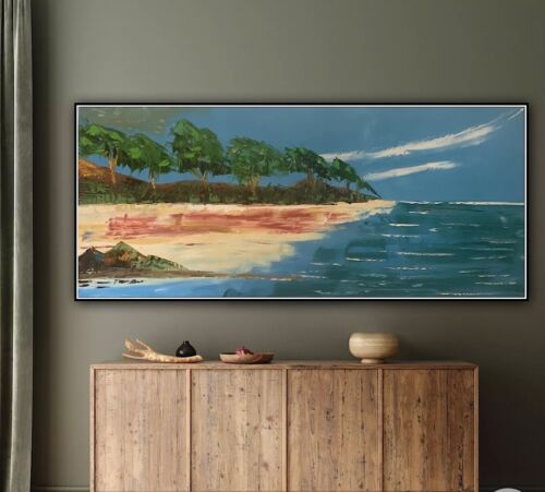Paul Gauguin Style Large Landscape Oil Painting On Canvas ‘Seaside’ 120cm X 50cm