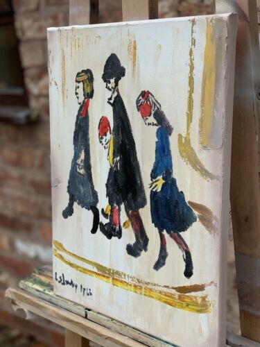 L.S. Lowry Abstract Oil Painting On Canvas 30X40cm Figures Family Ready To Hang