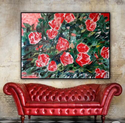 Richter Abstract Impressionist Style Original Oil Painting 100x76cm Red bush roses