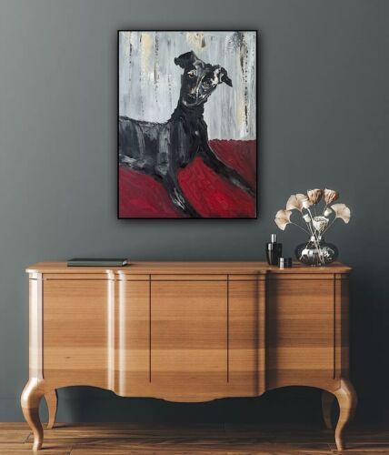Original Abstract Oil Painting On 30x40cm Canvas Toupe Background Whippet dog