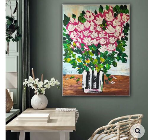Large Abstract Original Oil Painting On 100x80cm canvas Flowers White Roses II