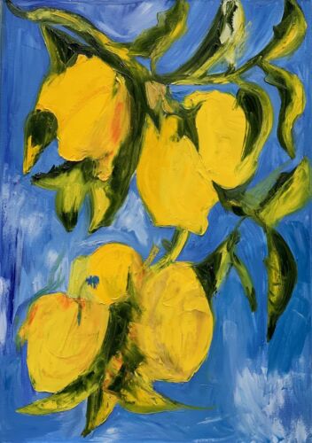 impressionist Abstract Original Oil Painting Canvas 84 X 60cm Lemon Tree In Oka